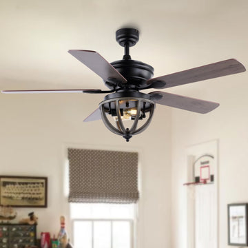 Jasper 52" Farmhouse Industrial Iron Dome Shade LED Ceiling Fan With Remote - JONATHAN Y